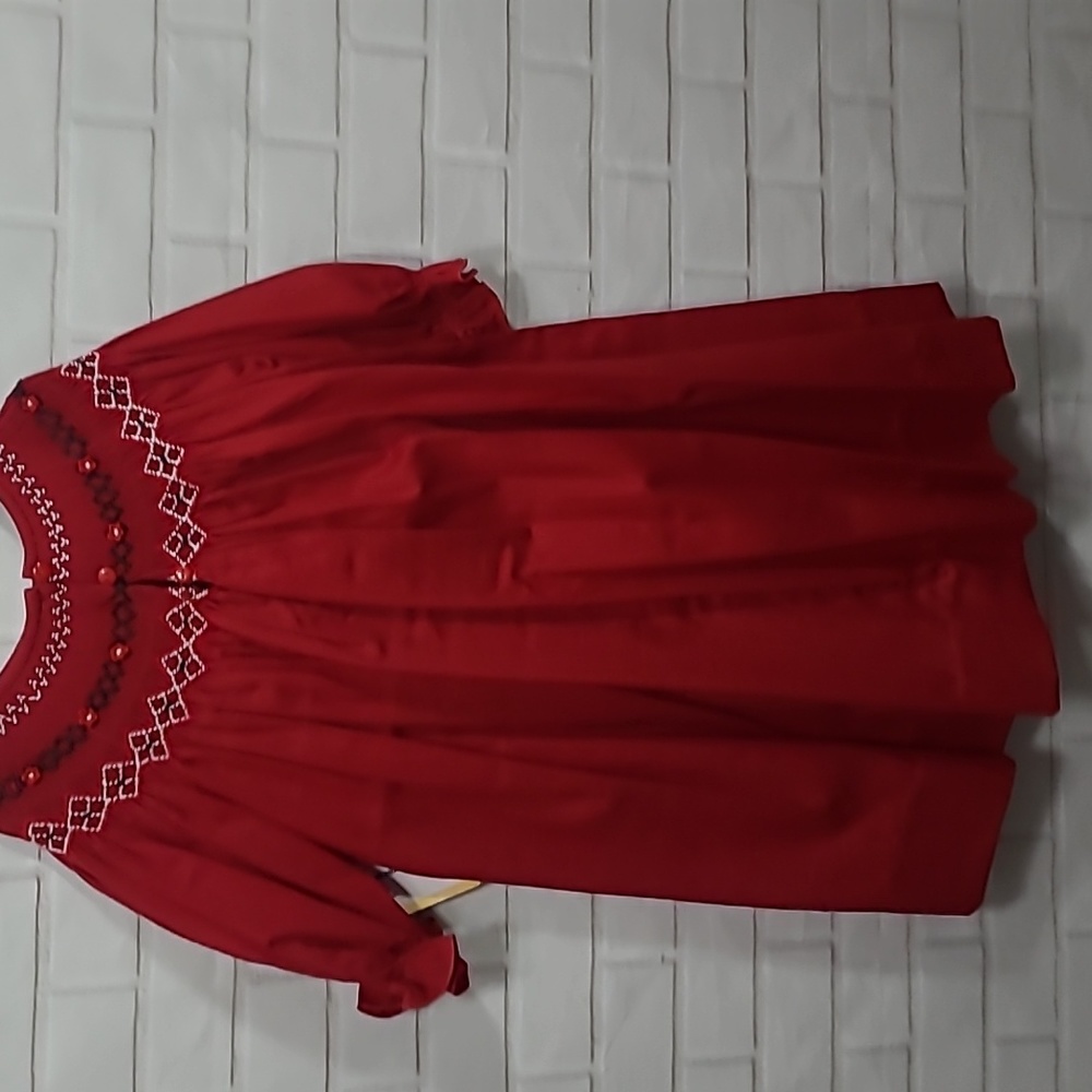 NWT Will ' Beth red smocked bishop style dress - Picture 2 of 4